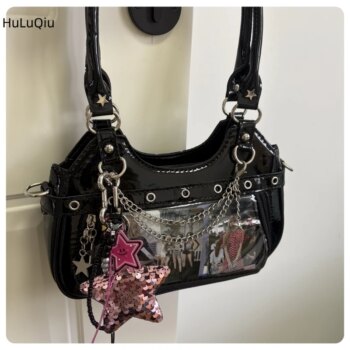 Gothic Punk Ita Shoulder Bag with Chain Details